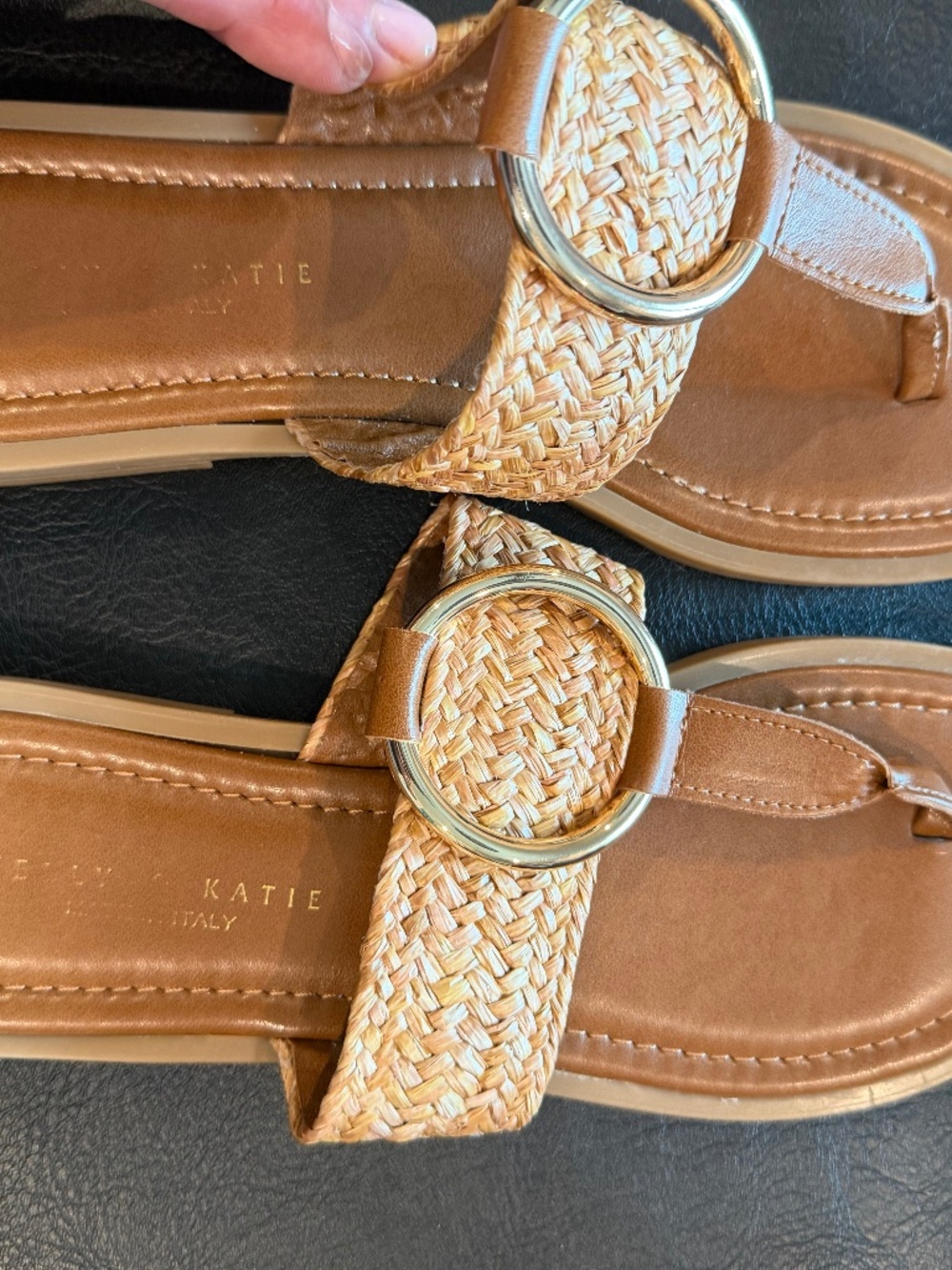 Kelly & Katie Tan Woven Sandals with Gold Tone Accent 8 M